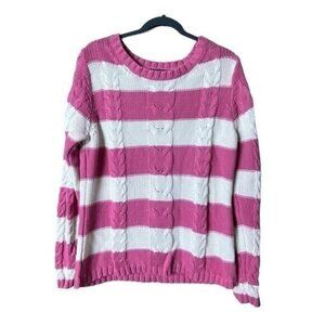 Old Navy Cable Knit Sweater XL Fisherman Indie Coquette‎ Chunky Knit Pink White